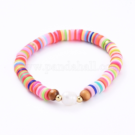 Bracelets extensibles faits main en pâte polymère heishi BJEW-JB05095-05-1