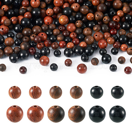 Pandahall 480 pièces 6 styles perles en bois naturel WOOD-TA0001-88-1