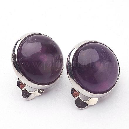 Natural Amethyst Brass Clip-on Earrings EJEW-A051-B006-1