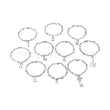 304 Stainless Steel Cable Chain Charm Bracelets BJEW-O169-05-1