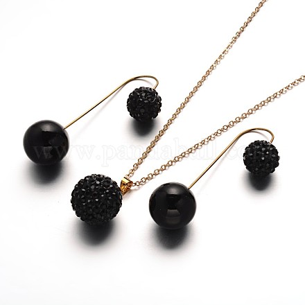Polymer Clay Rhinestone Necklaces and Double Side Ball Stud Earrings SJEW-F044-01B-1