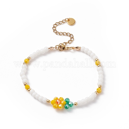 Bracciale a maglie fiore della vita intrecciato in vetro con bracciale con perline di perle naturali da donna BJEW-TA00173-1