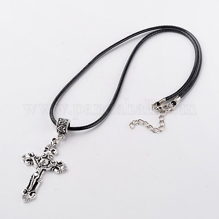 Crucifixion Cross Alloy Pendant Necklaces NJEW-E075-09-1