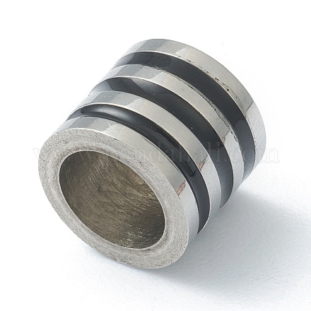 304ステンレス鋼ビーズ  エナメル  縞模様の列  ステンレス鋼色  ブラック  8x9.5mm  穴：6.5mm STAS-B009-02P-E-1