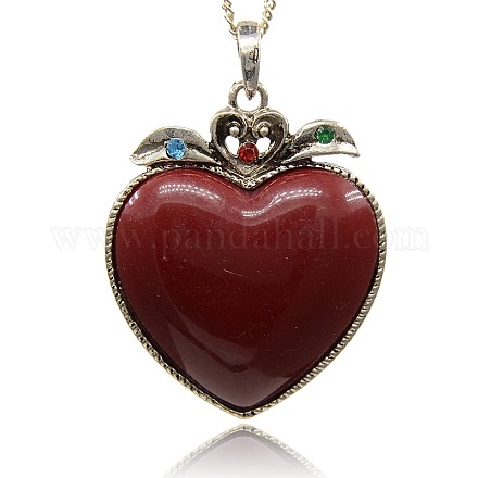 Antique Silver Plated Alloy Resin Heart Pendants PALLOY-J249-01AS-1