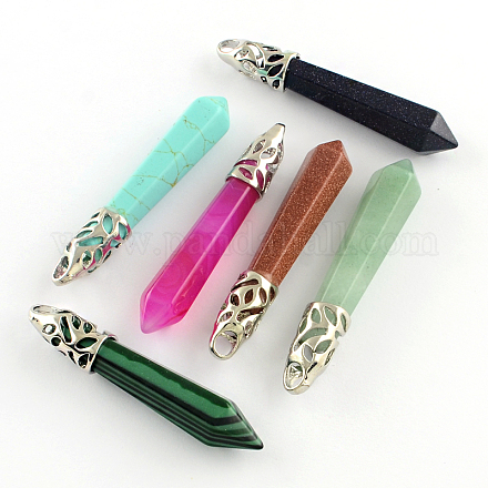 Faceted Bullet Natural & Synthetic Mixed Stone Big Pointed Pendants with Alloy Findings G-R286-02-1