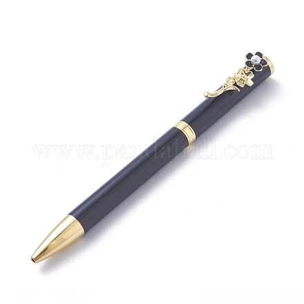 格納式ボールペンを回します  アクリル模造真珠フラワーブラックインクボールペン  スタイリッシュな事務用品  ブラック  13.1x0.95cm AJEW-K026-05A-1