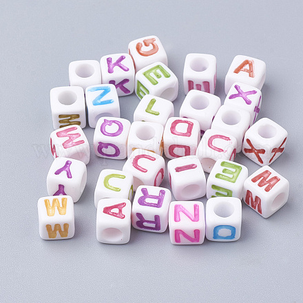 Perles européennes en acrylique de lettre colorées avec grand trou X-SACR-Q104-02-1
