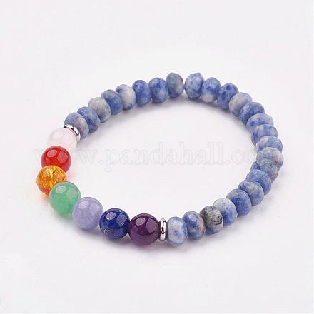 Bracelets extensibles de jaspe de tache bleue naturelle BJEW-JB03075-04-1
