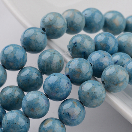 Dyed Natural Fossil Beads Strands G-E328-6mm-20-1