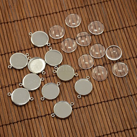 14mm Dome Clear Glass Cover and Platinum Brass Cabochon Connector Setting Sets DIY-X0088-P-NR-1