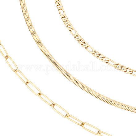 SUNNYCLUE 3 Styles Stainless Steel Chain Necklaces Figaro Chain Bulk Gold Plated Paperclip Herringbone Chain Necklaces Jewelry Making Chain Set for DIY Bracelets Crafts Supplies Accessories STAS-SC0002-76G-1