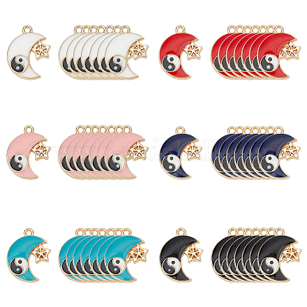 SUPERFINDINGS 48Pcs 6 Colors Moon with Yin Yang Enamel Charms Tai Chi Bagua Crescent Moon Pendant Rack Plating Alloy Enamel Pendants for Jewelry Making DIY Craft ENAM-FH0001-15-1