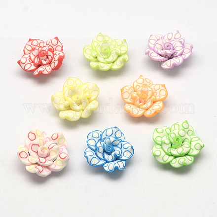 Handmade Polymer Clay 3D Flower with Ring Pattern Beads CLAY-Q203-20mm-M02-1