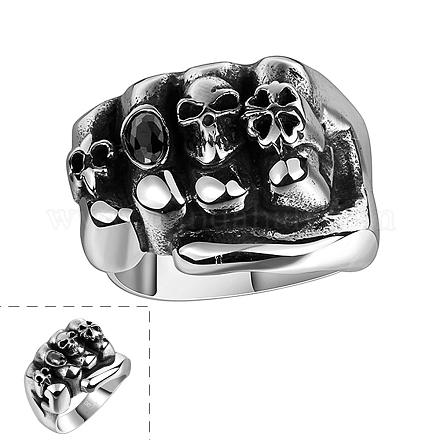 Punk Skull 316L Surgical Stainless Steel Cubic Zirconia Wide Band Rings for Unisex RJEW-BB06612-10-1