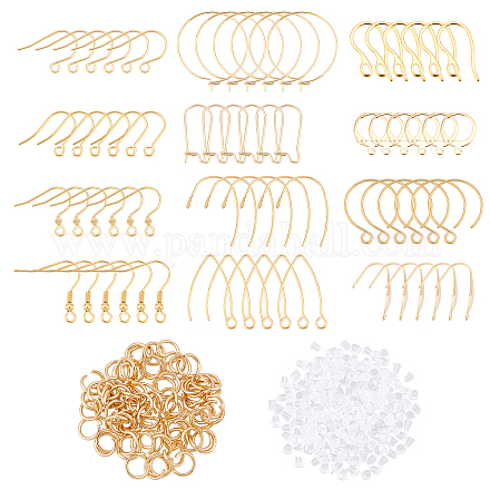 DICOSMETIC 72Pcs 12 Style Earring Hooks Stainless Steel Assorted Ear Wire Hooks Golden Leverback Earring Findings with 80pcs 5mm Jump Ring and 200pcs Earring Nuts for Jewelry Making STAS-DC0001-31-1