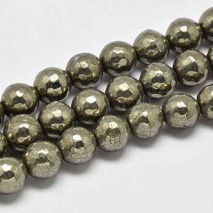 Natürliche Pyrit runde Perlen Stränge G-F197-07-8mm-1