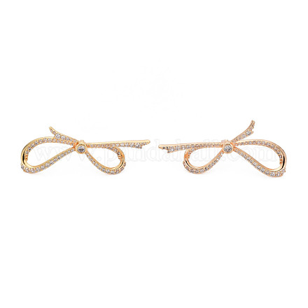 Bowknot Clear Cubic Zirconia Stud Earrings EJEW-S199-25G-NF-1