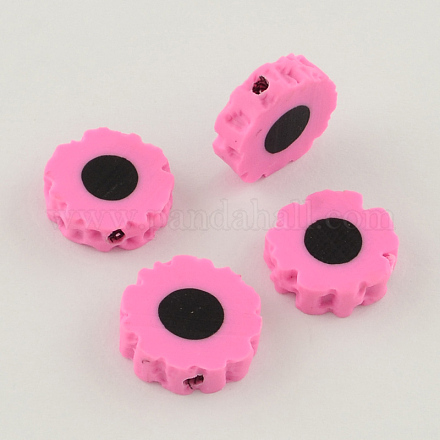 Flat Round Handmade Polymer Clay Beads CLAY-R064-04-1