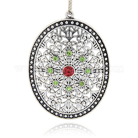 Antique Silver Plated Alloy Oval Big Pendants ALRI-N021-04-1
