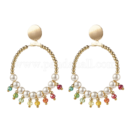 Perle rotonde di perle di conchiglia e orecchini pendenti con grande anello di perle di vetro X1-EJEW-TA00013-1