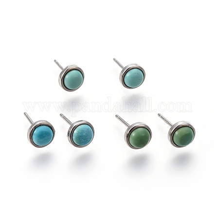 Boucles d'oreille turquoise naturelles EJEW-L216-02P-1