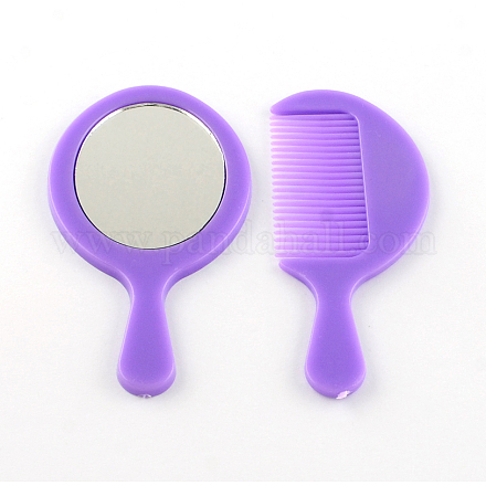 プラスチック製のジュエリーセット：鏡、ヘアコーム  紫色のメディア  88x49x3mm  88x38x3mm MRMJ-S003-05-1