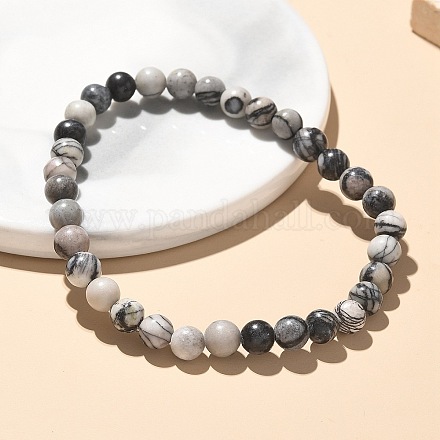 Armbänder aus natürlichem Netzsteinperlenstretch&nbsp;BJEW-K212-A-021-1