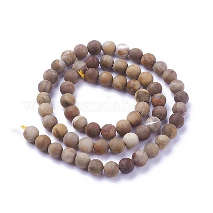 Chapelets de perles en bois pétrifié naturel G-P430-04-B-1