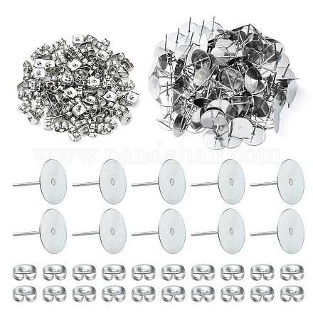 100 pièces 304 accessoires de boucles d'oreilles en acier inoxydable STAS-YW0001-43B-1