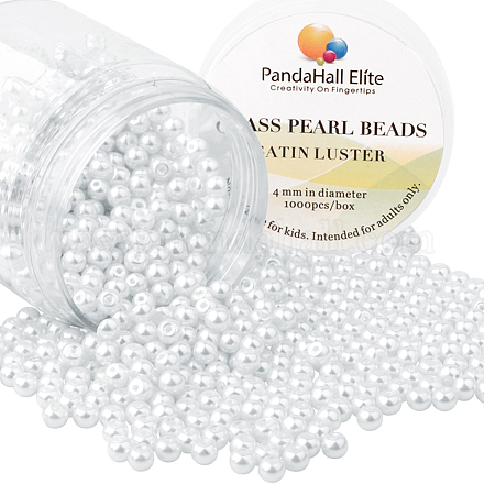 Perles rondes en perles de verre blanc de 4mm minuscule satin pour la fabrication de bijoux HY-PH0002-01-B-1