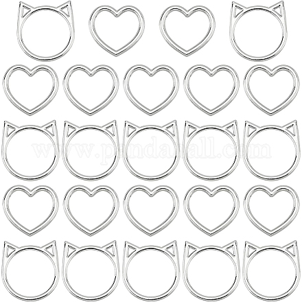BENECREAT 24Pcs 2 Style Cat Head & Heart Shape Metal Craft Linking Ring Buckle FIND-BC0003-32-1
