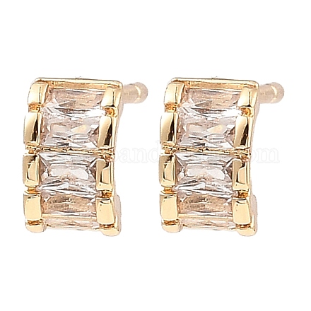 Brass Pave Clear Cubic Zirconia Curved Rectangle Stud Earrings EJEW-G362-10KCG-1