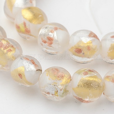 Main verre feuille brins de perles rondes FOIL-E011-8mm-05-1