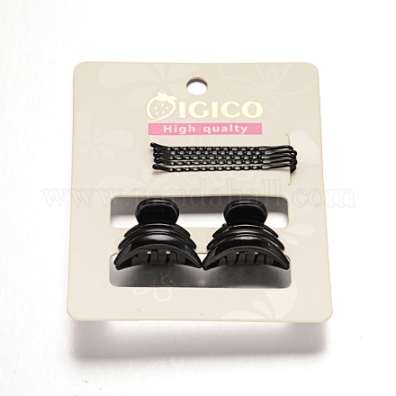 Gunmetal Plated Iron Hair Bobby Pins and Plastic Claw Hair Clips Hair Accessories Sets OHAR-M020-05-1