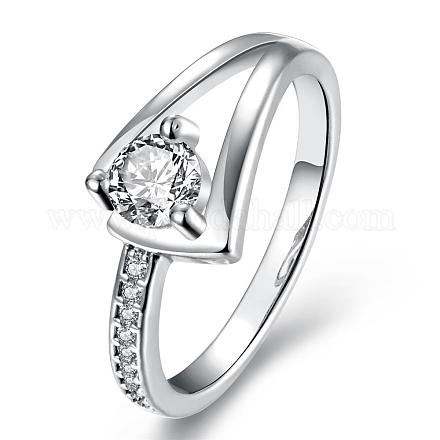 本物のプラチナメッキ真鍮チェコラインストーンの女性用婚約指輪  usサイズ7（17.3mm） RJEW-BB04897-7C-1
