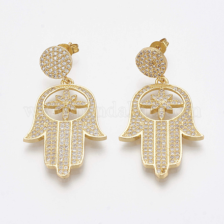Brass Micro Pave Cubic Zirconia Ear Studs EJEW-S201-36G-1