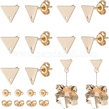 Benecreat 12 Stück echte 18 Karat vergoldete dreieckige Ohrring-Ohrstecker mit Loch und 12 Messing-Ohrmuttern für Damen-Ohrring-Schmuckherstellung KK-BC0008-43-1
