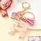 Resin & Acrylic & Faux Suede Tassel Keychain, with Alloy Clasp and Iron Rings, Letter R, 10cm