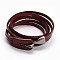 3-Loop Cowhide Leather Wrap Bracelets, with Alloy Clasps, Brown, 23-5/8x1/4 inch(60x0.8cm)