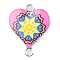 Alloy Enamel Connector Charms, Heart-Shaped Links with Flower Pattern, Platinum, Pearl Pink, 20x16mm