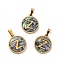 PVD Vacuum Plating 304 Stainless Steel with Paua Shell Pendants, Golden, Flat Round with Letter Charm, Letter.Z, 18x16x1.5mm, Hole: 3x6mm