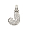 Brass Micro Pave Clear Cubic Zirconia Pendants, Platinum, Letter J, 31x18x5mm, Hole: 3x6mm