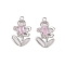 Brass Glass Pendants, Flower Charm, Platinum, Lavender Blush, 19x12x2.5mm, Hole: 1.2mm