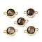 Brass Natural Smoky Quartz Connector Charms, Flat Round, Faceted, Rack Plating, 14.5x10x3.5mm, Hole: 1.4mm