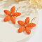 Bohemian Iron & Raffia Stud Earrings, Flower, Orange Red, 63x48mm