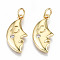 Brass Micro Pave Clear Cubic Zirconia Pendants, with Jump Rings, Nickel Free, Moon Shape Face, Real 16K Gold Plated, 19.5x9.5x2mm, Jump Ring: 5x0.8mm, 3.4mm inner diameter
