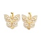 Brass with Cubic Zirconia Fold Over Clasps, Butterfly, Real 18K Gold Plated,  26mm long, clasp: 10x8x5mm, butterfly: 19x23.5x6mm, pin: 1mm, pendant: 5.5x4.8mm
