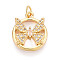 Brass Micro Pave Clear Cubic Zirconia Pendants, with Shell, Flat Round with Butterfly, with Jump Ring, Real 18K Gold Plated, 18x15x4mm, Hole: 3.5mm