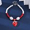 Strawberry Brass Micro Pave Clear Cubic Zirconia Charm Bracelets, Plastic Pearl Beads Bracelets for Women, with Enamel, Cadmium Free & Lead Free, Long-Lasting Plated, Rack Plating, Platinum, 7-5/8 inch(19.4cm)